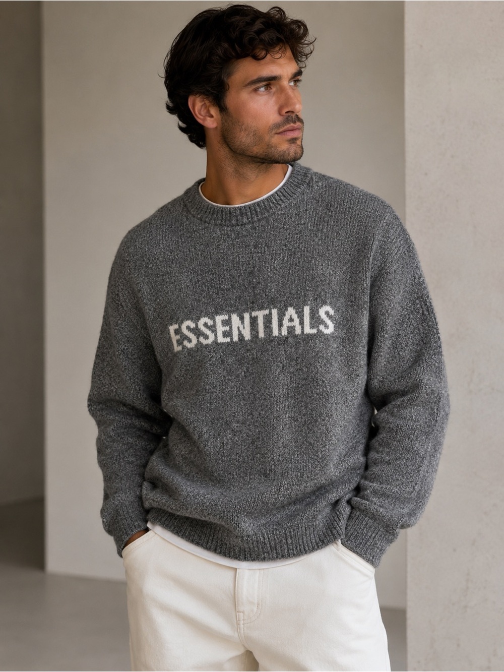 Fear of God Essentials Logo Knit Sweater – Men’s Size Small – Gray – 100% Cotton